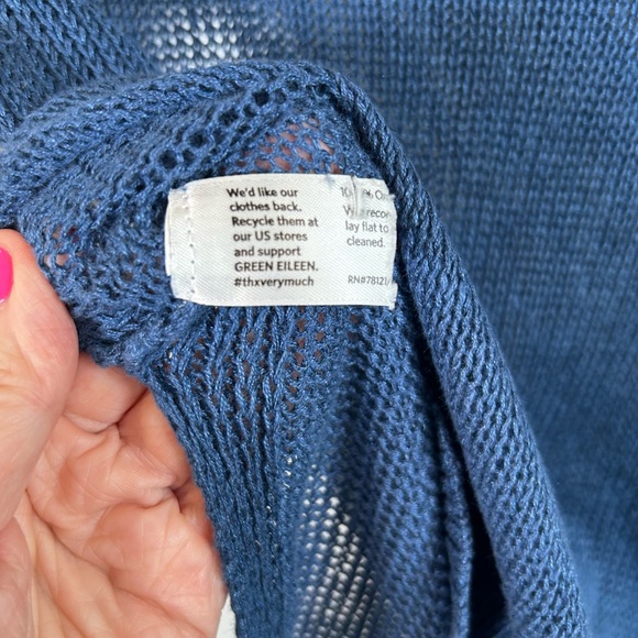 Eileen Fisher Cobalt Blue Organic Open-Weave Crewneck Sweater women’s Size XS‎ - Picture 6 of 11